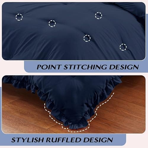 HARBOREST Full Comforter - Navy Ruffle Comforter for Full Size Bed, Fluffy Comforter Set for All Seasons, 3 Pieces Shabby Chic Bedding Set(1 Comforter & 2 Pillow Shams) thumbnail 5
