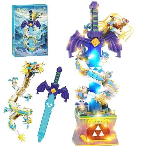 SAMYBLOCKS 1433PCS The Master Dragon Swords Building Blocks Toys(Mini Bricks),A Unique Sword with Dragon Connection Base with Led Lighting,TOTK Decoration Display Gift for 14+ - Image 1