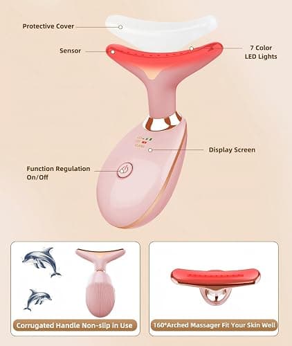ELISHINE 7 Color Face and Neck Massager Light Therapy, Red Light Based Facial Massager for Skin Care, Firming, Smoothing (Rose Golden) thumbnail 5