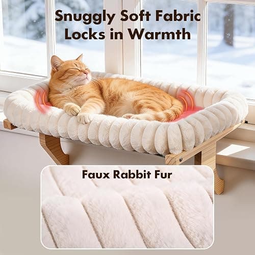 Zoratoo Cloud-Cuddle Cat Perch for Window Sill with Bolster, Natural Wood & Metal Frame Cat Window Seat for Large Cats, Easy to Adjust Zipper Cushion Pet Bed for Windowsill (Large) thumbnail 2