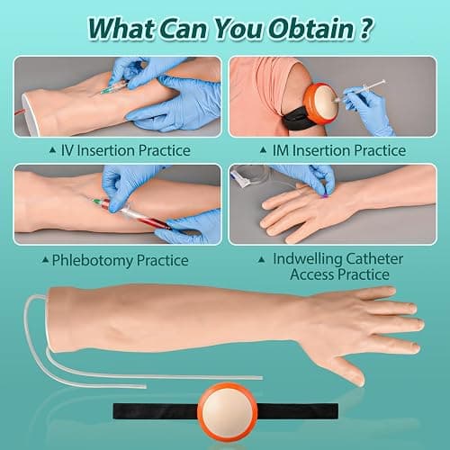 MedEduQuest Intravenous Practice Arm Kit for Nursing Student, Phlebotomy IV Practice Kit with Portable Case（Education Use Only） thumbnail 4