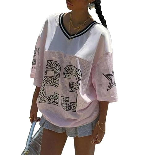 CocMouse Womens Graphic Tees Y2k Oversized Number Graphic V Neck Summer Top Short Sleeve Jersey T-Shirt Streetwear thumbnail 2