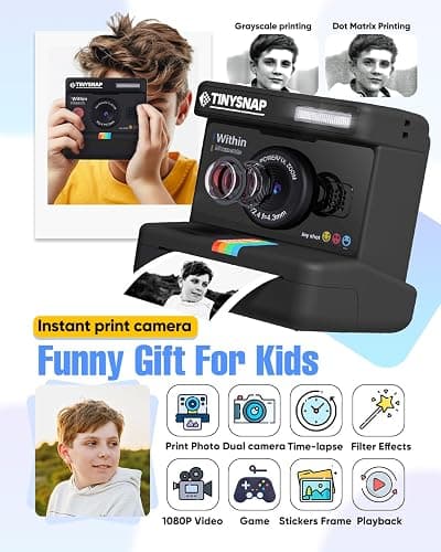 Eveedo Instant Print Camera for Kids,Dual Len Kids Cameras with 2.4 Inch Screen, Christmas Birthday Gifts for Girls Age 3-12, Portable Toddler Toy for 3 4 5 6 7 8 9 10 Year Old Girls Boys (Black) thumbnail 2