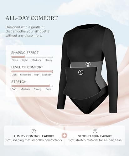 FeelinGirl Shapewear Bodysuit Compression Body Suits Women's Bodysuits High Neck Long Sleeve Plus Size Body Suit Body Shaper thumbnail 5