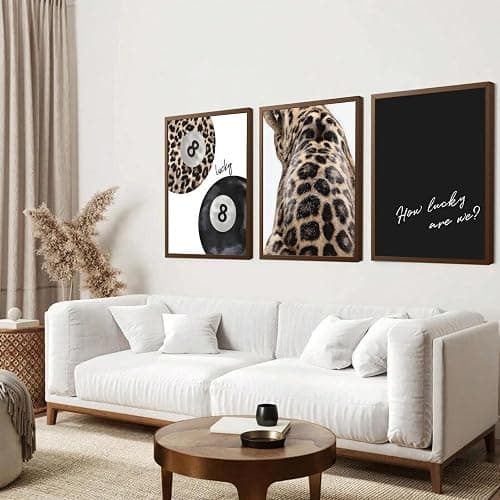 Myzoran 3pcs Leopard Cheetah Wall Art Picture 8 Ball Lucky Canvas Paintings Black And White Trendy Leopard Posters Print Preppy Room Wall Decor For Girls Bedroom Apartment Dorm 12X16in Unframed thumbnail 6