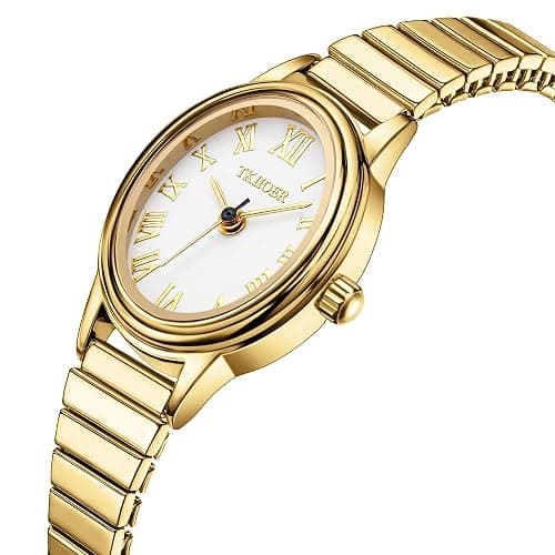 TKIIOER Small Gold Watches for Women, Easy to Read Dial Ladies Analog Watch, Oval Case, Stainless Steel Expansion Band, Waterproof Watch thumbnail 2