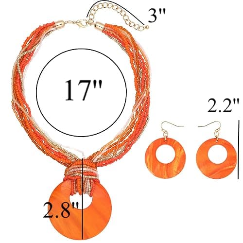 Coiris Multi Strand Statement Colorful Beaded Necklace with Big Circle Shell Pendant for Women thumbnail 4