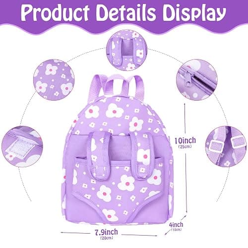 UZIDBTO 12" Baby Doll with Flower Pattern Backpack Carrier,12 Inch Realistic Baby Dolls with Clothes and Accessories Hanky Pacifier Bottle Diaper Toy Pretend Play Collection for 3+ Child Girls Gifts thumbnail 2