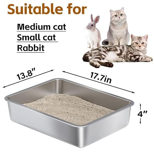 Nyutu Stainless Steel Litter Box - Metal Cat Litter Box -4“ H Cat Litterbox Low Entry Pet Toilet Supplies for Kitty, Kitten, Rabbit, Puppy,No Stick Easy Clean-No Smell thumbnail 2