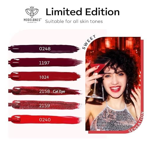 Modelones Gel Nail Polish 6 Colors Ruby Sparks Collection Popular Glitter Gel Polish Cat Eye Burgundy Red Sparkle Bloody Red Nail Polish Kit Art, DIY Home Salon Gifts for Women thumbnail 5