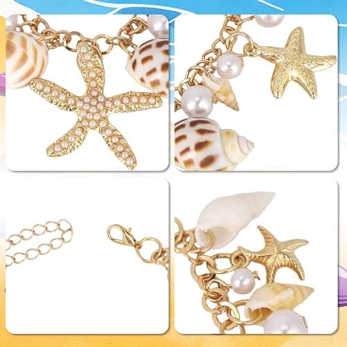 Mikovivi Gold-Tone Shell Starfish Bracelet, Women Summer Beach Bracelet Pearl Sea-Themed Ocean Charm Seashell Jewelry for Beach Vacation & Pool Party thumbnail 4