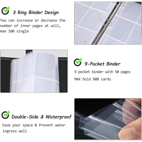Basketball Card Binder 9 Pocket, Trading Card Binder with Sleeves, Sports Card Binder Collectible Trading Card Albums Fits 900 Cards with 50 Removable Sleeves thumbnail 6