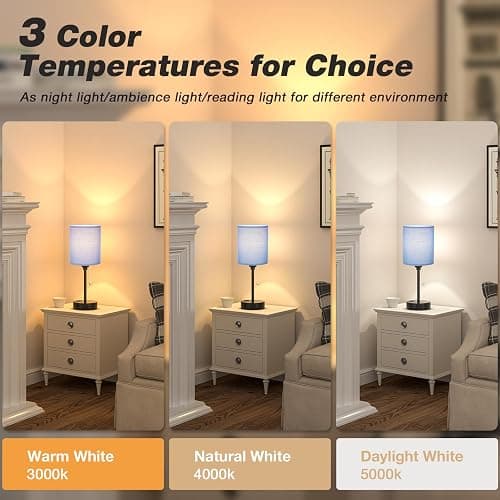 Small Bedside Table Lamp for Bedroom - Desk Lamp with USB Ports for Dorm | USB A+C Ports, AC Outlet, 3 Color Temperatures, LED Bulb Included, Navy Blue Shade, Matte Black Base, 14" Night Stand Lamp thumbnail 2