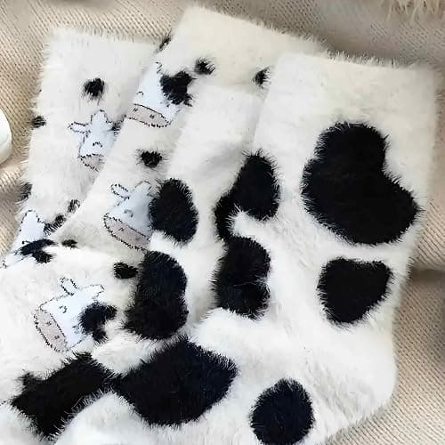 Lefe Liee Fuzzy Cow Print Socks for Women - Warm, Thick, Cozy Slouchy Slipper Socks - Fall Gifts, Cow Themed Gifts thumbnail 8