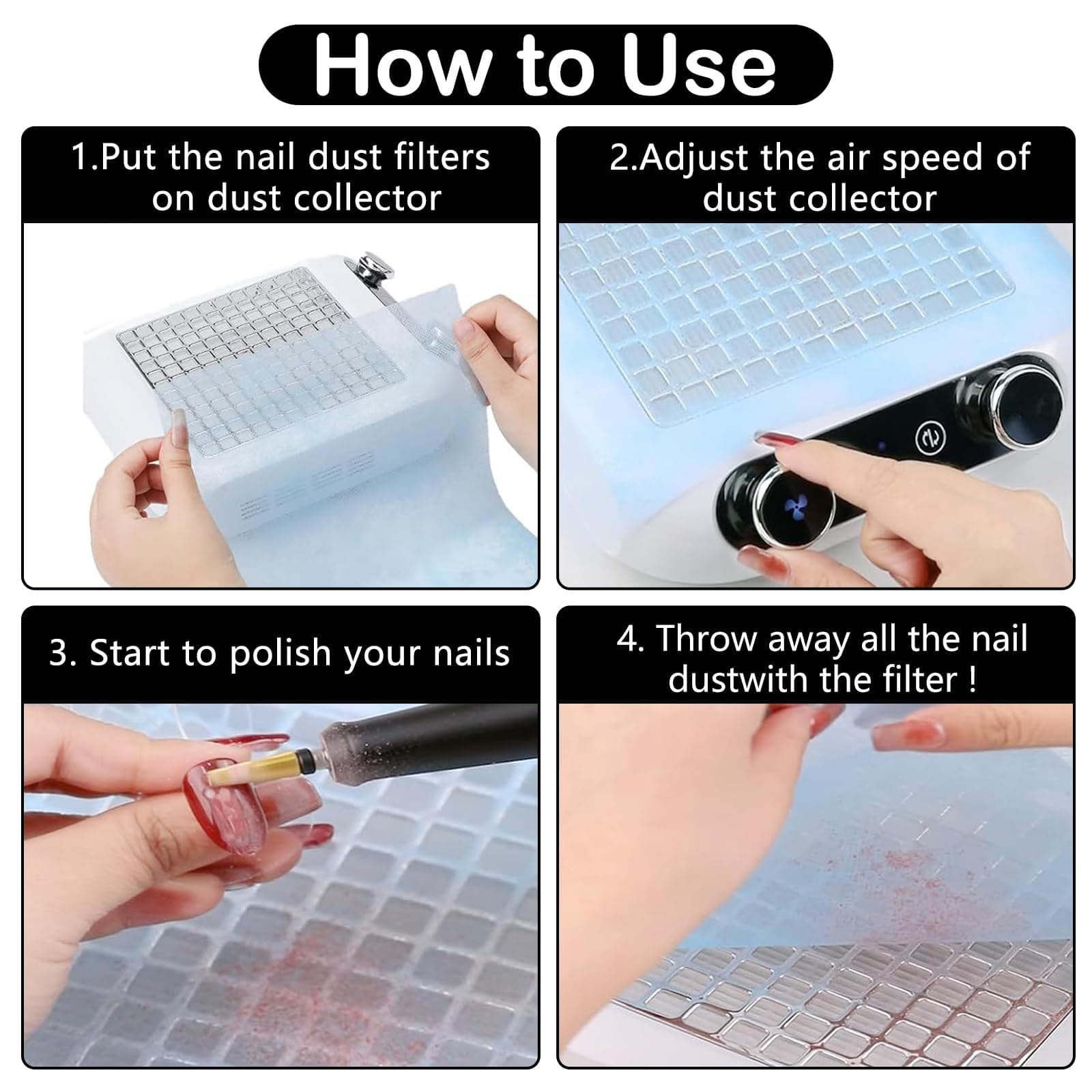 200Pcs Nail Dust Collector Filters - Breathable Non-Woven Paper for Multifunctional Nail Vacuum Accessories - Self-Resizing and Blue thumbnail 3