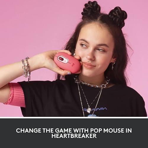 Logitech POP Mouse, Wireless Mouse with Customizable Emojis, SilentTouch Technology, Precision/Speed Scroll, Compact Design, Bluetooth, Multi-Device, OS Compatible - Heartbreaker Rose thumbnail 2