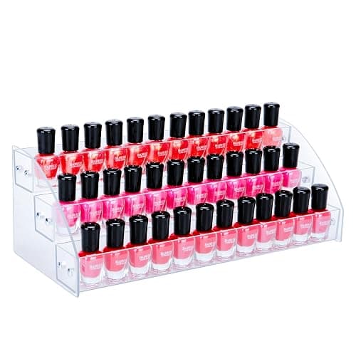 KINGROW Nail Polish Organizer Holder Rack 3 Layers Acrylic Display Rack Eyeglasses Shelf Essential Oils Ink Storage Holds Up to 48 (Fit 1-2oz Bottles) - Image 1