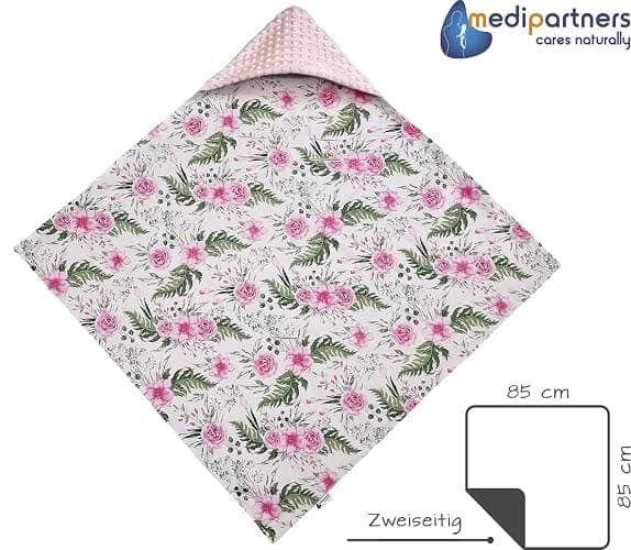 Medi Partners Einschlagdecke Baby Babyschale 100% Baumwolle für Sommer 85x85cm Kinderwagen Kuscheldecke universal Baby Decke Einschlagdecken Babydecke Buggy Autositz (Blument mit Hellrosa Minky) - Hellrosa Blument mit Hellrosa Minky - 85x85cm thumbnail 2