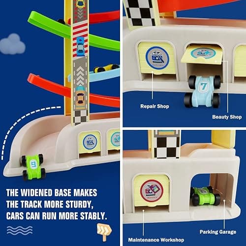 Montessori Toys for 2 3 Year Old Boys Toddlers, Car Ramp Toys with 6 Cars & Race Tracks, Garages and Parking Lots, Ramp Racer Toy Gift for Boys Girls Age 18 Months and Up, Multicolor thumbnail 6