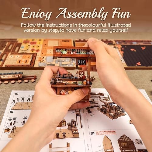 Cutefun Book Nook Kit - DIY Miniature House Kit for Adults, Teens and Beginners, Japanese Izakaya Booknook Tiny House Bookshelf Decor 3D Wooden Puzzles, Gifts for Friends and Family (Izakaya Shop) thumbnail 6