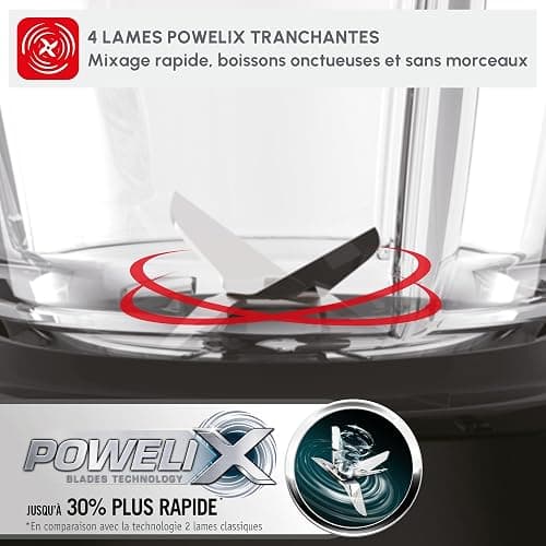 Moulinex - Blender Blendforce Noir 800W Bol verre 1.75 L | Mixeur puissant 800 W pour préparer des smoothies, Sauces et glace pilée - Bol en verre thermorésistant thumbnail 5
