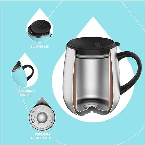 Ideus 16 oz (470 ml) Insulated Coffee Mug with Handle and Lid, Double Wall Stainless Steel Vacuum Thermal Coffee Mug, Travel Coffee Cup Thermal Cup for Home and Office (Sky Blue) thumbnail 5