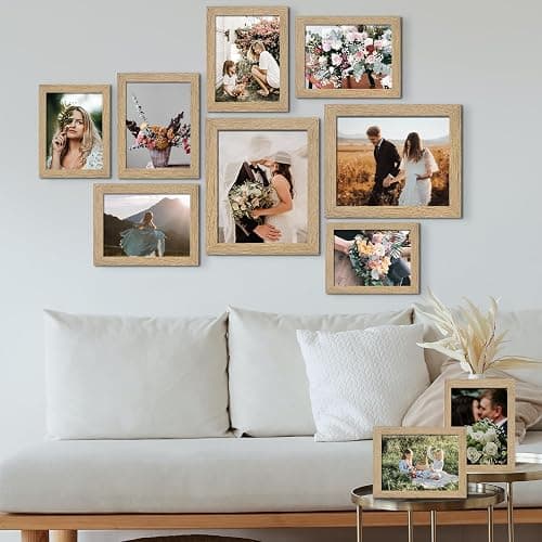 LUCKYLIFE Picture Frame Set 10-Pack, Gallery Wall Frame Collage with 8x10 5x7 4x6 Frames in Natural Woodgrain Finishes thumbnail 2