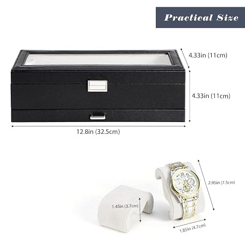 ProCase Watch Box for Men, 6 Slot Watch Display Case with Drawer, Mens Watch Case With Glass Lid, 2-Layer Jewelry and Watch Storage Watch Holder Organizer for Men Women -6 Slot, Black - 6-Slot - Black thumbnail 3