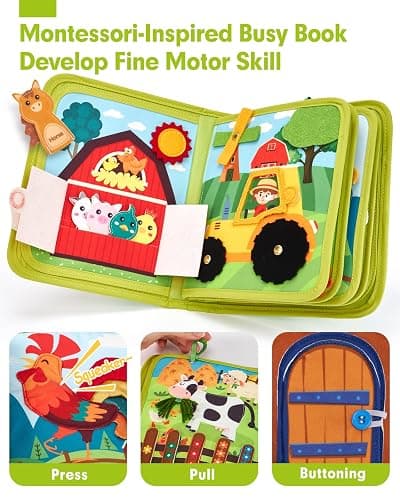 hahaland Busy Book for Toddlers 1-3 - Montessori Toys Busy Board for 1 Year Old Boy Gifts Girl Toys Educational Learning Quiet Activity Books Gifts Toddler Easter Basket Stuffers One Year Travel Toys thumbnail 5