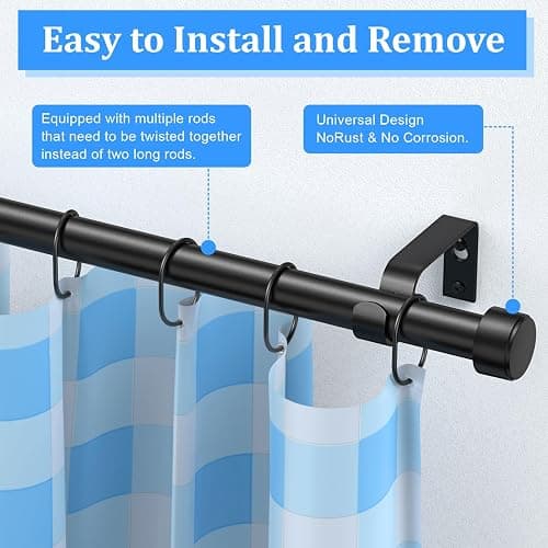 2 Pack Curtain Rods for Windows 32-90 Inch, 1 Inch Adjustable Black Curtain Rod Set with Brackets, Easy Install thumbnail 5