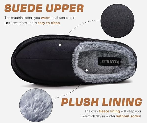 KuaiLu Mens Momery Foam Clog Slippers Comfy Handmade Stitch Microsuede Slip-on House Shoes With Arch Support Warm Faux Fur Lined Rubber Sole Indoor Outdoor thumbnail 5