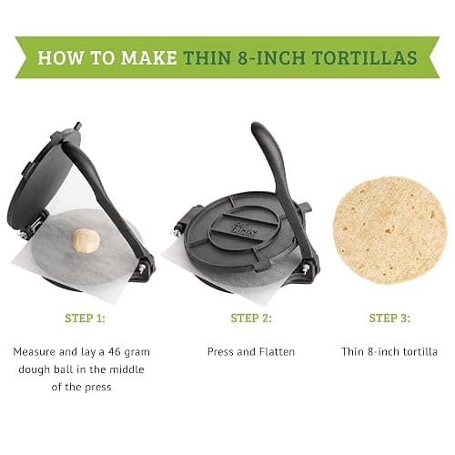 Chef Tacos Authentic Cast Iron Tortilla Press, Roti Maker, Heavy Duty Tortillera Pataconera, Pre-Seasoned Corn or Flour Presser, Taco Maker, Taco Shaper (8-Inch) thumbnail 4