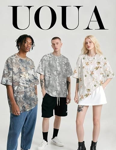 UOUA Mens Graphic Tees Vintage T-Shirts Oversized Letter Print Casual Crewneck Cotton Top Short Sleeve Rapper Streetwear thumbnail 7