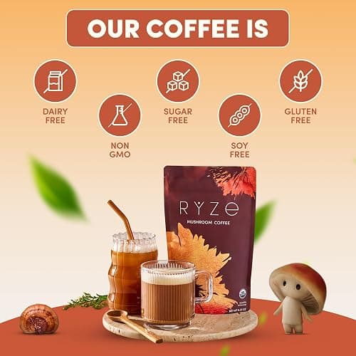 RYZE SUPERFOODS Mushroom Coffee USDA Organic with 6 Adaptogenic Mushrooms and MCT Oil, USA Grown Instant Coffee for Better Energy, Focus, Digestion, Immunity with Lions Mane & Turkey Tail, 30 servings thumbnail 6