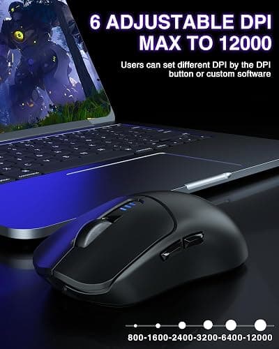 AULA SC580 Wireless Gaming Mouse, Tri-Mode 2.4G/BT5.0/USB-C Gaming Mouse, 12000 DPI Rechargeable Wireless Mouse with 6 Programmable Buttons, Ergonomic Computer Mouse for Laptop/PC/Mac/Tablet thumbnail 4