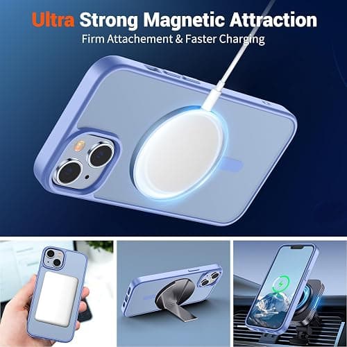 SUPFINE Magnetic for iPhone 14 Case & iPhone 13 Case (Compatible with MagSafe)(Military Grade Drop Protection) Slim Translucent Matte Shockproof Phone Cover,Blue Purple thumbnail 5
