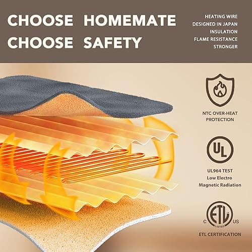 Homemate Heated Blanket Electric Throw - 50"x60" Heating Blanket Throw 1/2/4/6/8 Hours Auto-off 10 Heat Level Over-heat Protection Flannel Sherpa Heater Blanket ETL Certification - Light Grey - 50 Inch x 60 Inch thumbnail 3