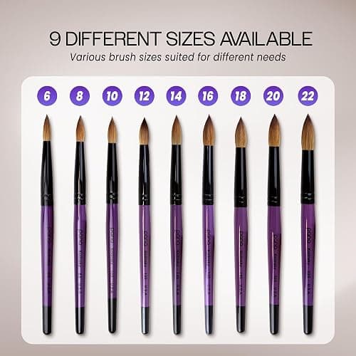 PANA Pure Kolinsky Hair Acrylic Nail Brush - Round Shape Black Ferrule with Purple Wood Handle (Size 8) - for Acrylic Nail Application, Nail Extension Manicure Pedicure Salon Beginner and Professional thumbnail 5
