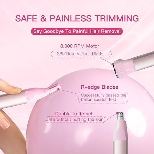 HEBECA Nose Hair Trimmer for Women 3in1 Facial Hair Removal Trimmer - Metal Body, Rechargeable, Waterproof, Portable - Nose, Ear, Eyebrow, Peach-Fuzz, Lips, Chin (Pink) thumbnail 4