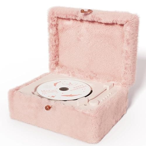 Plush Fuzzy Pink CD Player with Bluetooth, Remote Control - Image 1