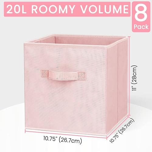Criusia Storage Cubes - 11 Inch Heavy Duty Fabric Storage Bins for Shelves Closet, Cube Organizer - 8 Pack Collapsible Cube Storage Bins Baskets for Organizing Clothes Blankets Toys (Pink) thumbnail 3