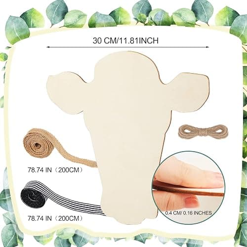 Weysat Cow Head Wood Cutout Door Hanger Unfinished Wood Cow Head Pieces Country Farm Blank Slice with Ribbon and Twine for DIY Crafts Door Hanger 12 Inch(4 Pieces) thumbnail 3