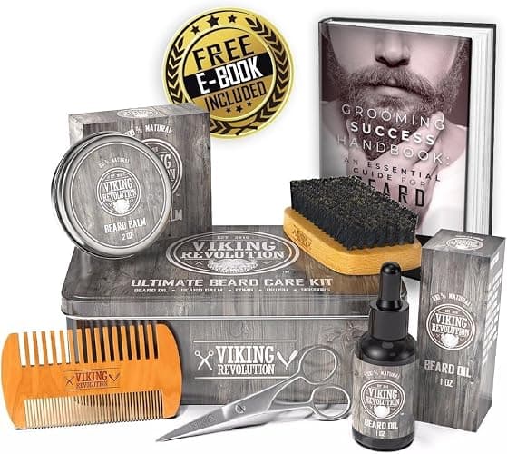 Viking Revolution - Ultimate Beard Kit - Beard Grooming Kit with Beard Brush, Beard Comb, Beard Balm, Beard Oil, Beard & Moustache Scissors - Gifts for Men thumbnail 6