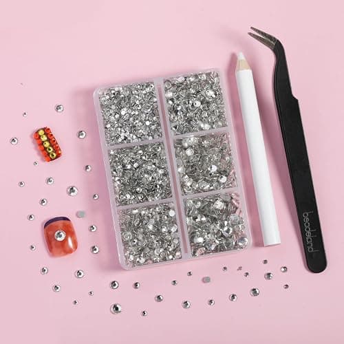 Evernew Crystal Rhinestones Nail Gems Round Crystal Rhinestones for Crafts, Mixed 6 Sizes with Tweezer and Wax Pencil Kit, 4300 PCS, SS6-SS20 thumbnail 2