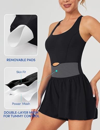 IUGA Workout Romper Tummy Control Padded Athletic Romper with Shorts Running Onesie Jumpsuits Summer Outfits Set Gym Clothes - Black - XX-Large thumbnail 2