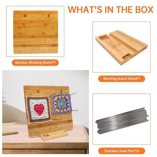 Iswabard 13x13 Inch Blocking Mats Blocking Board for Crocheting with 15 Stainless Steel Rods Crochet Blocking Board Large Base Bamboo Granny Square (Bamboo-C13‘’) thumbnail 2