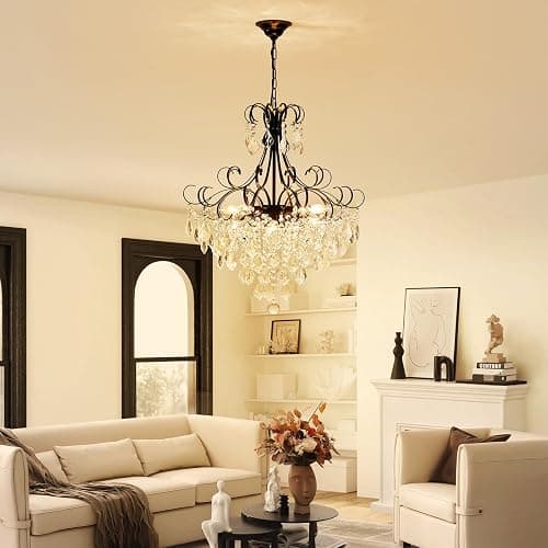 WUZUPS Crystal Chandelier 10-Light Pendant Ceiling Light Modern Lighting Fixture for Dining Room Hallway Bedroom Kitchen Bathroom, H 27.6" x W 22.8", E12 Base, Black thumbnail 8