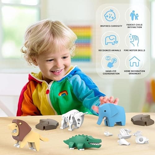 Magnetic Animal Building Toys, STEM Toddler Learning Toys 3D Puzzle Animals for Boys Girls, Educational Magnetic Travel Montessori Toy Lion Elephant Crocodile, Unique Birthday Gift for Kids 3 4 5 6 7 thumbnail 8