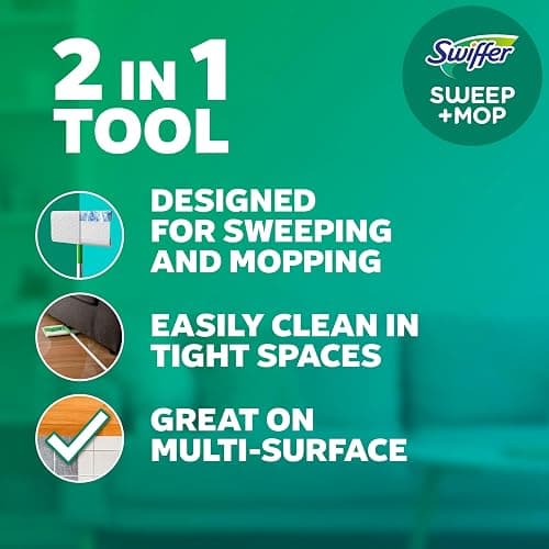 Swiffer Sweep + Mop, Broom & Mop Alternative, Dry & Wet Floor Cleaner for Dirt, Dust, Hair, All Purpose Cleaning Tool for Home, Bathroom, Kitchen, Set Includes 1 Sweeper, 14 Dry Pads, 5 Wet Pads Fresh thumbnail 3