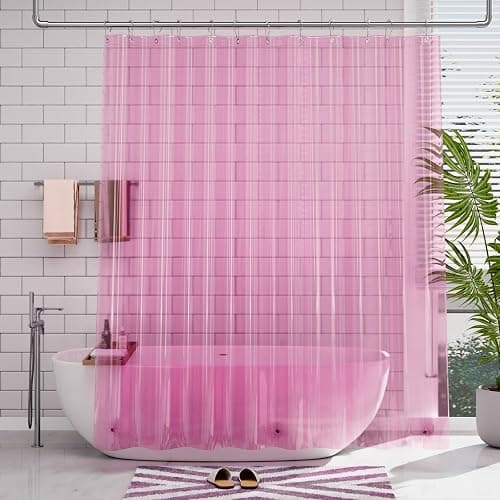 AmazerBath Shower Curtain Liner, 72x72 Transparent Hot Pink Shower Liner, Lightweight Plastic Shower Curtain Liners, Cute Waterproof Shower Liner for Bathroom with 3 Magnets & 12 Grommet Holes thumbnail 2